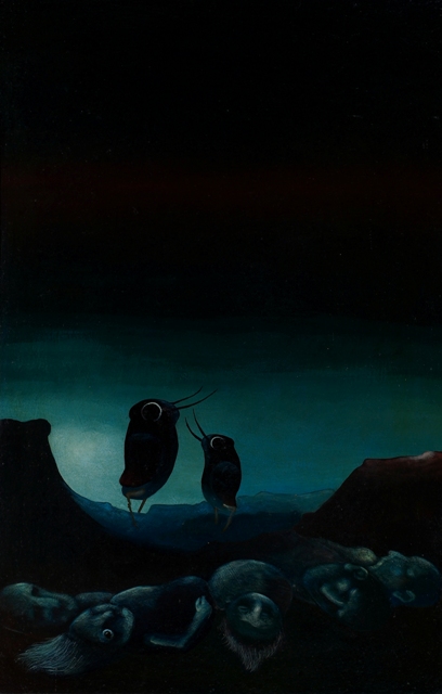 Joe_Tisnikar_za_splet_majhna_Cricket_Singing_cricket_1974_oil_and_tempera_on_canvas_and_wood__116_x_89_cm_1